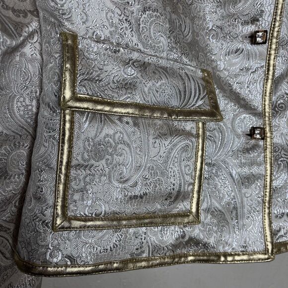 Cache Gold Silver Metallic Paisley Lined Rhinestone Button Jacket Women’s Size 6 - Picture 2 of 10